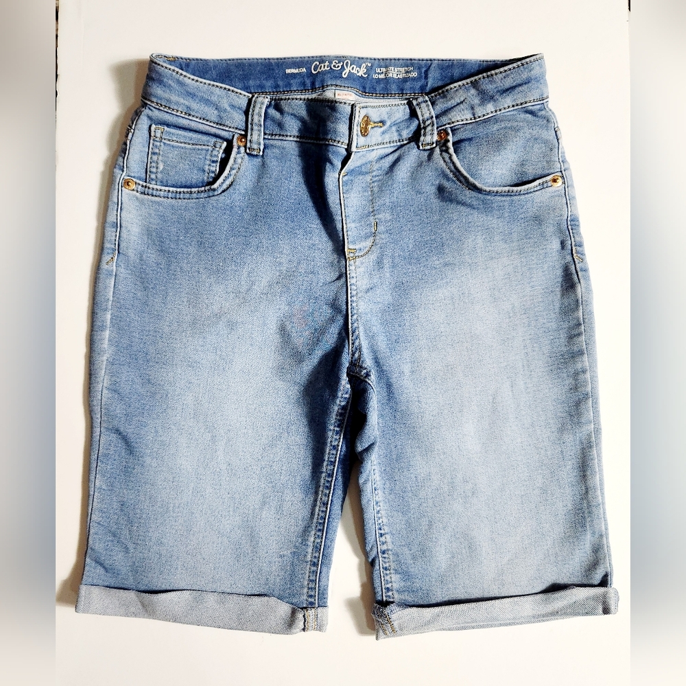 🩷Cat & Jack Girl's Denim Stretch Shorts Light Blue Size: 14/16 XL